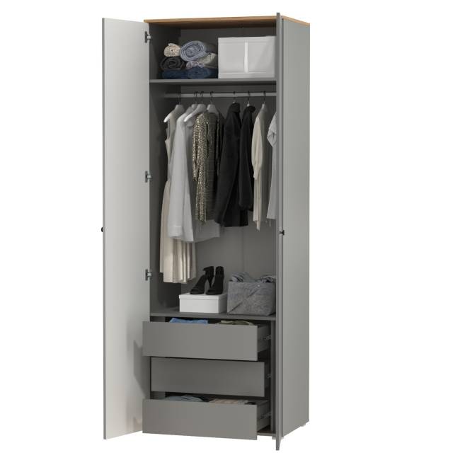 Шкаф для одежды две двери внутри три выдвижных ящика Остин 13.336.02 цвет серый графит/дуб крафт золотой