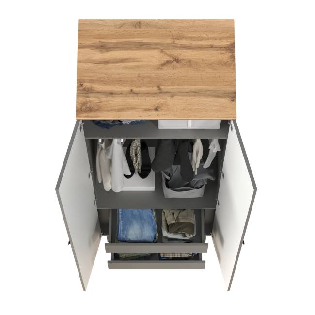 Шкаф для одежды две двери внутри три выдвижных ящика Остин 13.336.02 цвет серый графит/дуб крафт золотой