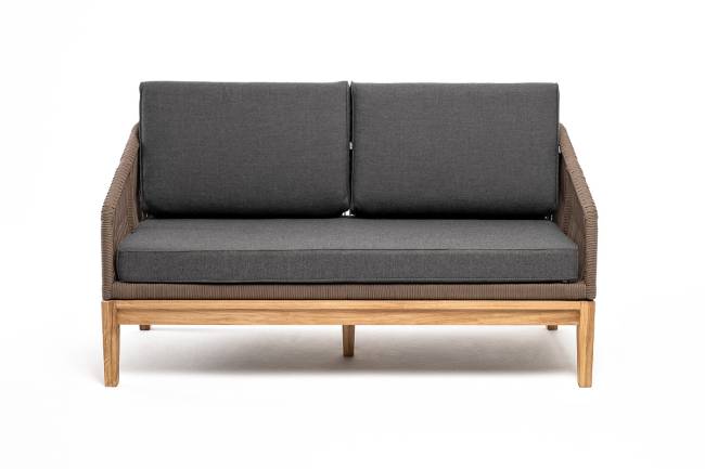 "Канны" диван 2-местный плетеный из роупа, основание дуб, роуп коричневый круглый, ткань темно-серая 027 "Канны" диван 2-местный плетеный из роупа, основание дуб, роуп коричневый круглый, ткань темно-серая 027