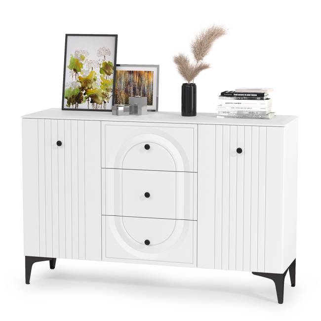 Пенал со стеклом и комод-ТВ-тумба Валенсия цвет белый шагрень