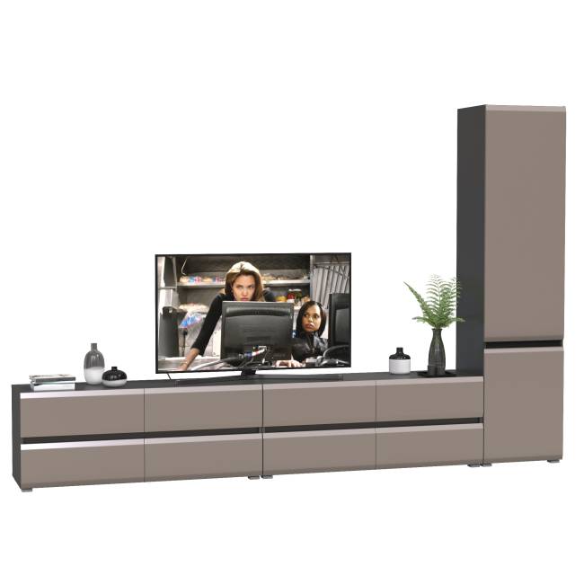 Две тумбы для аппаратуры и шкаф две дверки Сидней цвет антрацит/МДФ веллюто капучино