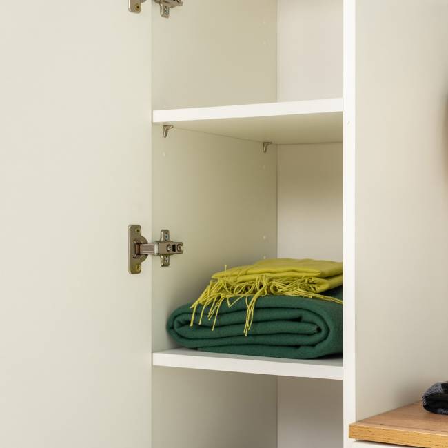 Шкаф для одежды и шкаф-пенал Октава цвет белый шагрень/дуб крафт золотой/зеркало