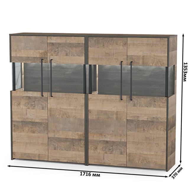 Два комода с витриной с подсветкой Трувор цвет дуб гранж песочный/интра Два комода с витриной с подсветкой Трувор цвет дуб гранж песочный/интра