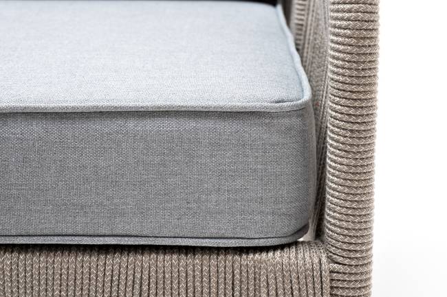 "Канны" кресло плетеное из роупа, каркас алюминий светло-серый (RAL7035) муар, роуп серый меланж круглый, ткань светло-серая "Канны" кресло плетеное из роупа, каркас алюминий светло-серый (RAL7035) муар, роуп серый меланж круглый, ткань светло-серая