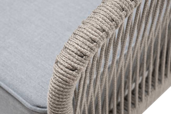 "Канны" кресло плетеное из роупа, каркас алюминий светло-серый (RAL7035) муар, роуп серый меланж круглый, ткань светло-серая "Канны" кресло плетеное из роупа, каркас алюминий светло-серый (RAL7035) муар, роуп серый меланж круглый, ткань светло-серая