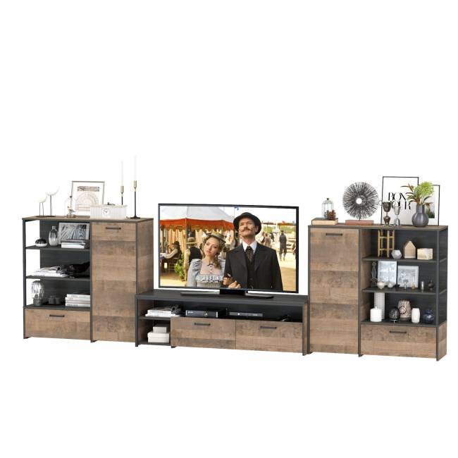 Два комода с одним ящиком и дверкой и ТВ-тумба Трувор цвет дуб гранж песочный/интра Два комода с одним ящиком и дверкой и ТВ-тумба Трувор цвет дуб гранж песочный/интра