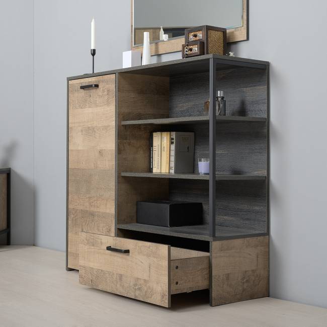 Два комода с одним ящиком и дверкой и ТВ-тумба Трувор цвет дуб гранж песочный/интра Два комода с одним ящиком и дверкой и ТВ-тумба Трувор цвет дуб гранж песочный/интра