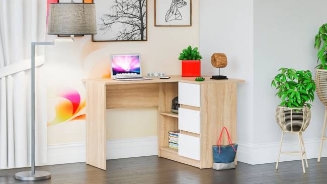 Угловой компьютерный стол Мори МС-16 правый цвет дуб сонома/белый