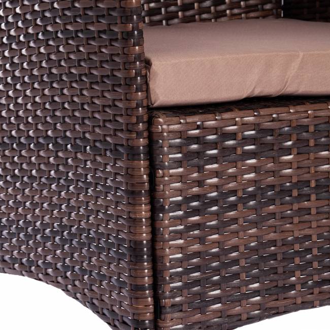 Лаундж сет [диван+2кресла+столик+подушки] (мод.210013 А) пластиковый ротанг, 107х60х83см/60х60х83см/79,5х45,5х34см, темно-коричневый, ткань DB-18 серый темно-коричневый, ткань DB-18 серый пластиковый ротанг