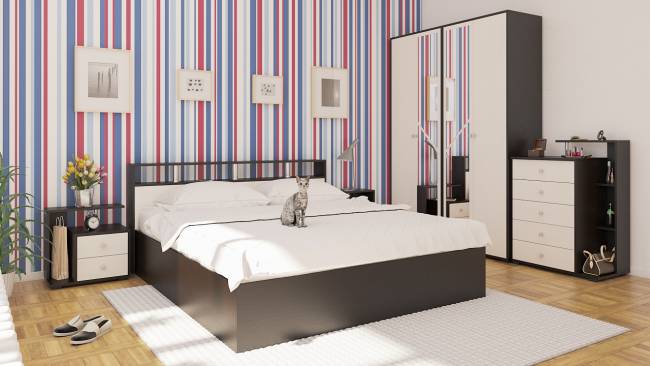 Комплект прикроватных тумб Камелия (левая + правая) цвет венге/дуб лоредо