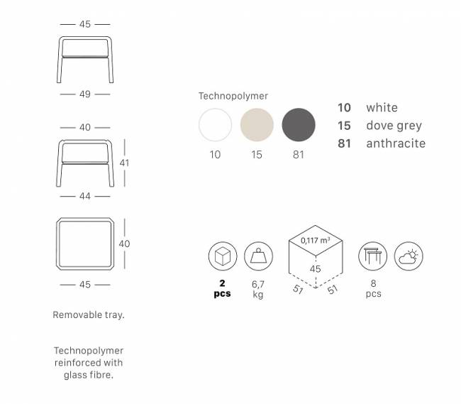 Столик пластиковый для шезлонга Vela Side Table белый 490х440х410 мм