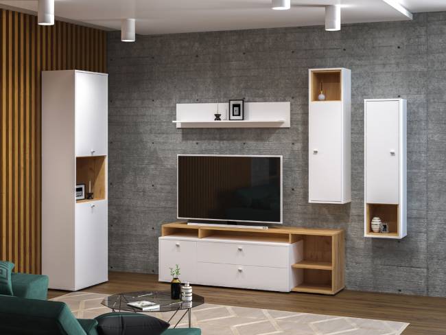 Тумба под ТВ Бэль цвет дуб крафт золотой/белый премиум Тумба под ТВ Бэль цвет дуб крафт золотой/белый премиум