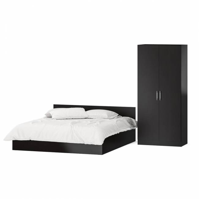 Двуспальная кровать с ящиками 1800 со шкафом для одежды 2-х створчатым Стандарт цвет венге