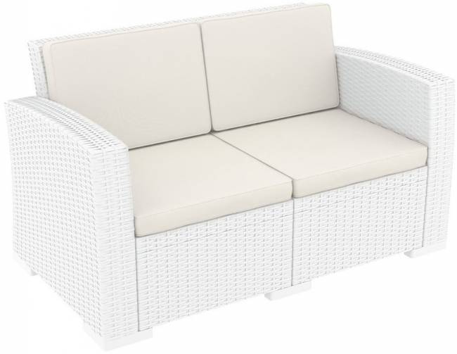 Диван пластиковый плетеный двухместный с подушками Monaco Lounge белый 1400х790х790 мм