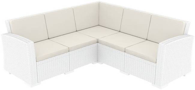Диван пластиковый плетеный угловой с подушками Monaco Lounge Corner белый 2070х2070х790 мм