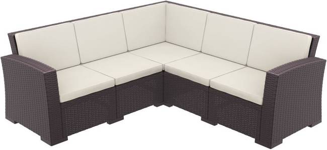 Диван пластиковый плетеный угловой с подушками Monaco Lounge Corner коричневый 2070х2070х790 мм
