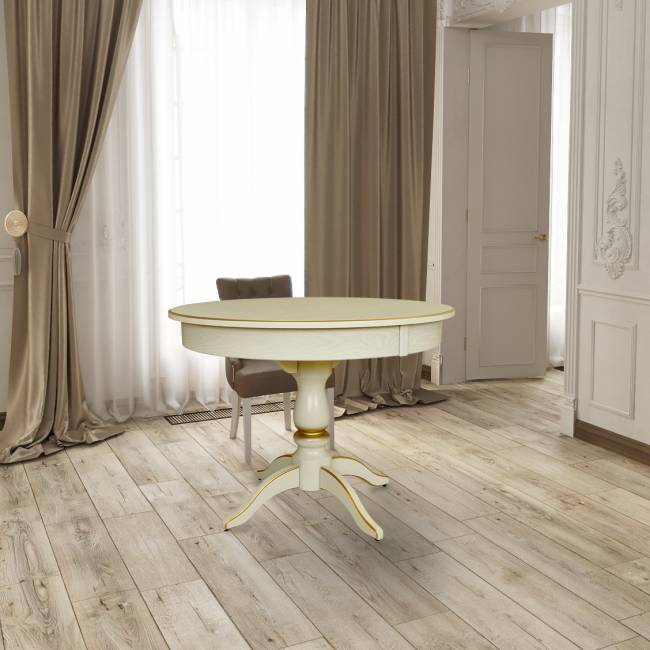 Стол обеденный Моро 04 раздвижной слоновая кость/золото 100/140*100