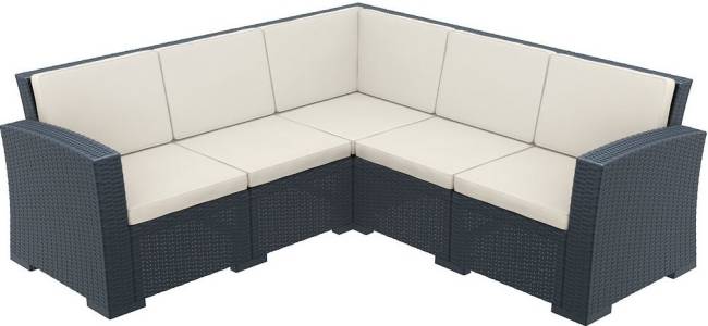 Диван пластиковый плетеный угловой с подушками Monaco Lounge Corner антрацит 2070х2070х790 мм