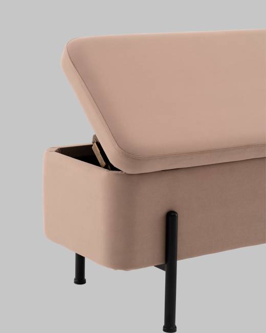 Банкетка Болейн с ящиком велюр бежевый черные ножки