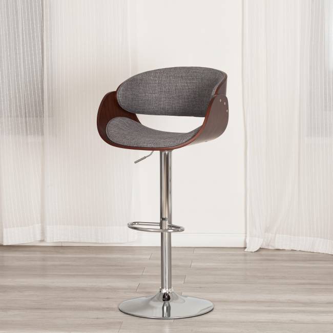 Барный стул LANDO (mod.4036) металл/дерево/ткань, 59х51х93-114 см, высота сиденья 62-83 см, серый/орех/хром, Aimcasa 28 орех темный, серый металл/дерево/ткань Барный стул LANDO (mod.4036) металл/дерево/ткань, 59х51х93-114 см, высота сиденья 62-83 см, серый/орех/хром, Aimcasa 28 орех темный, серый металл/дерево/ткань