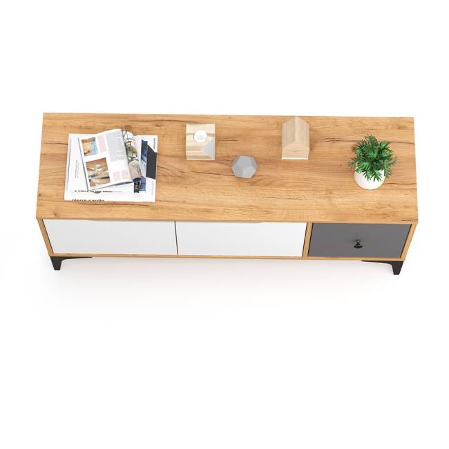 Тумба под ТВ Вайс 13.270.01 цвет дуб золотой/тёмно-серый/МДФ милк софт Тумба под ТВ Вайс 13.270.01 цвет дуб золотой/тёмно-серый/МДФ милк софт