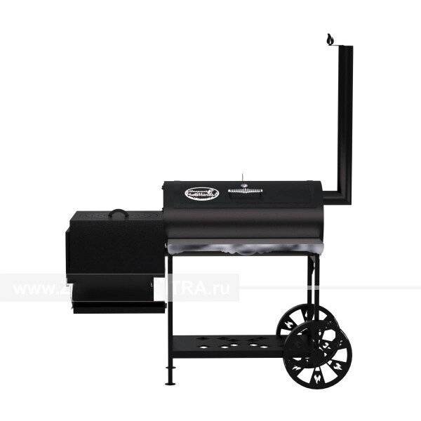 Гриль-Смокер казан XL, из стали толщиной 5 мм, печь слева, в термостойкой покраске Гриль-Смокер казан XL, из стали толщиной 5 мм, печь слева, в термостойкой покраске