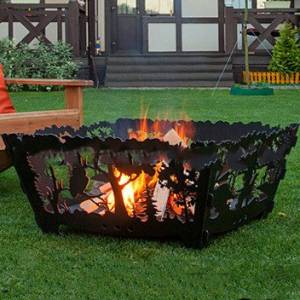Кованая костровая чаша "Клён канадский" с функцией мангала 66х80х80