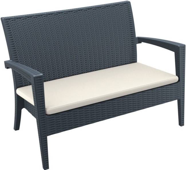 Диван пластиковый плетеный двухместный с подушкой Miami Lounge Sofa антрацит 1280x770x890 мм