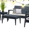 Диван пластиковый плетеный двухместный с подушкой Miami Lounge Sofa антрацит 1280x770x890 мм