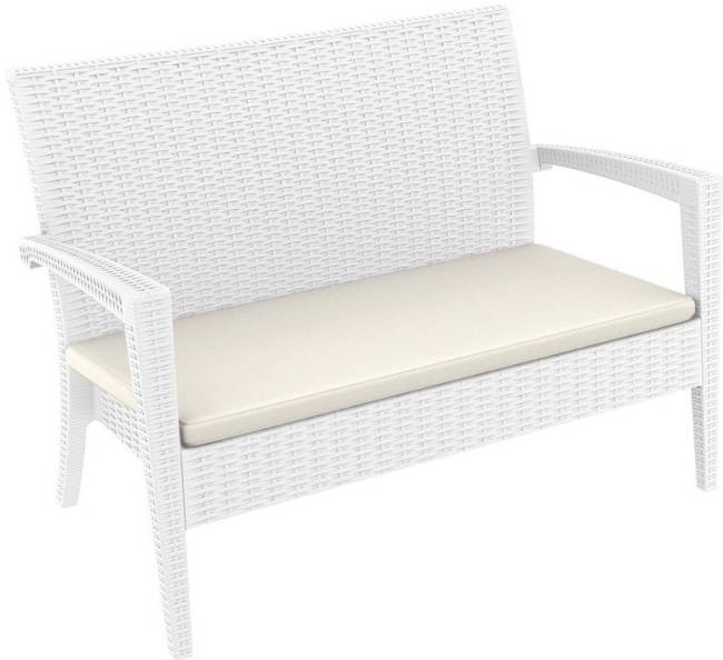 Диван пластиковый плетеный двухместный с подушкой Miami Lounge Sofa белый 1280x770x890 мм