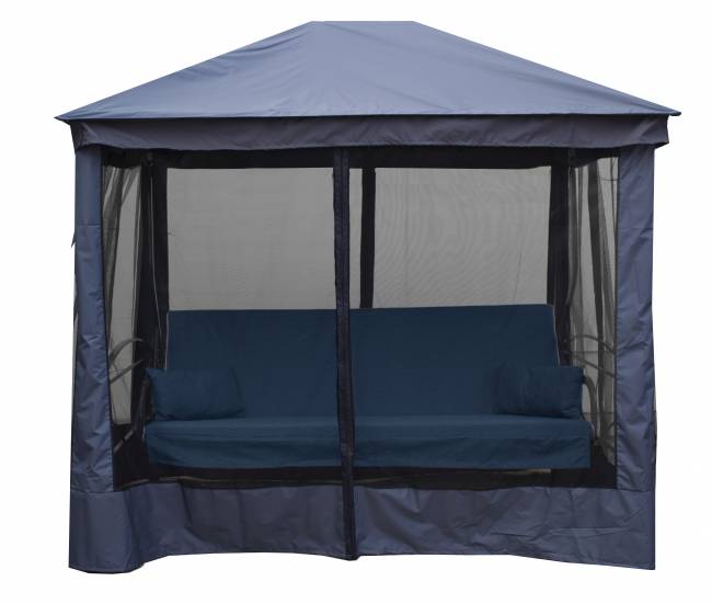 Качели -шатер 4-х местные Монреаль Премиум Делюкс (каркас серый, м/э джинс рис.нет)