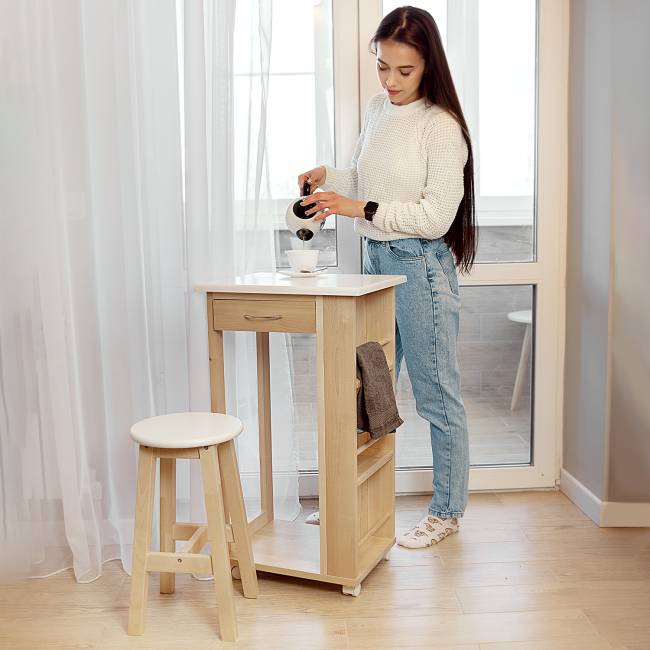 Тумба с табуретом белый/лак Тумба с табуретом белый/лак