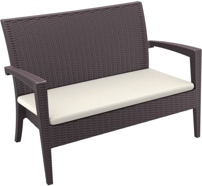 Диван пластиковый плетеный двухместный с подушкой Miami Lounge Sofa коричневый 1280x770x890 мм