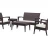 Диван пластиковый плетеный двухместный с подушкой Miami Lounge Sofa коричневый 1280x770x890 мм
