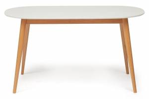 Стол обеденный MAX (Макс) основание бук, столешница мдф, 140 х 80 х 75см, Белый+Натуральный ( Бук) Белый+Натуральный ( Бук) основание бук, столешница мдф