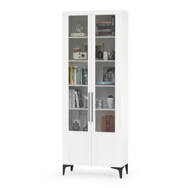 Две навесных полки с ТВ-тумбами и сервантом Валенсия цвет белый шагрень