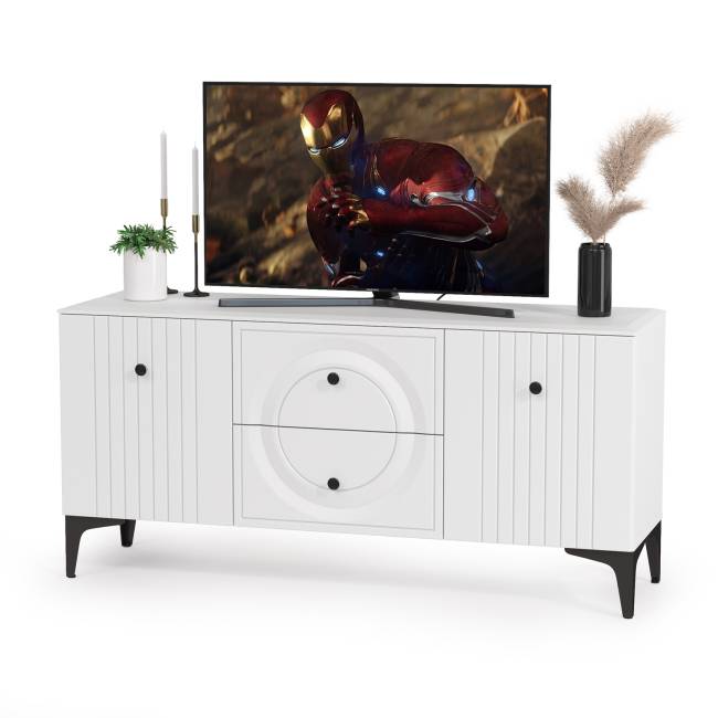 Две навесных полки с ТВ-тумбами и сервантом Валенсия цвет белый шагрень